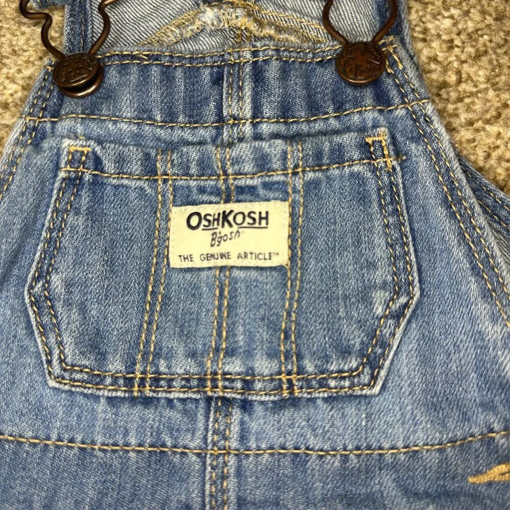 Osh Kosh Eyelet Lace Bib Overall Denim Dress 12mo chambray skirt stripes OSHKOSH